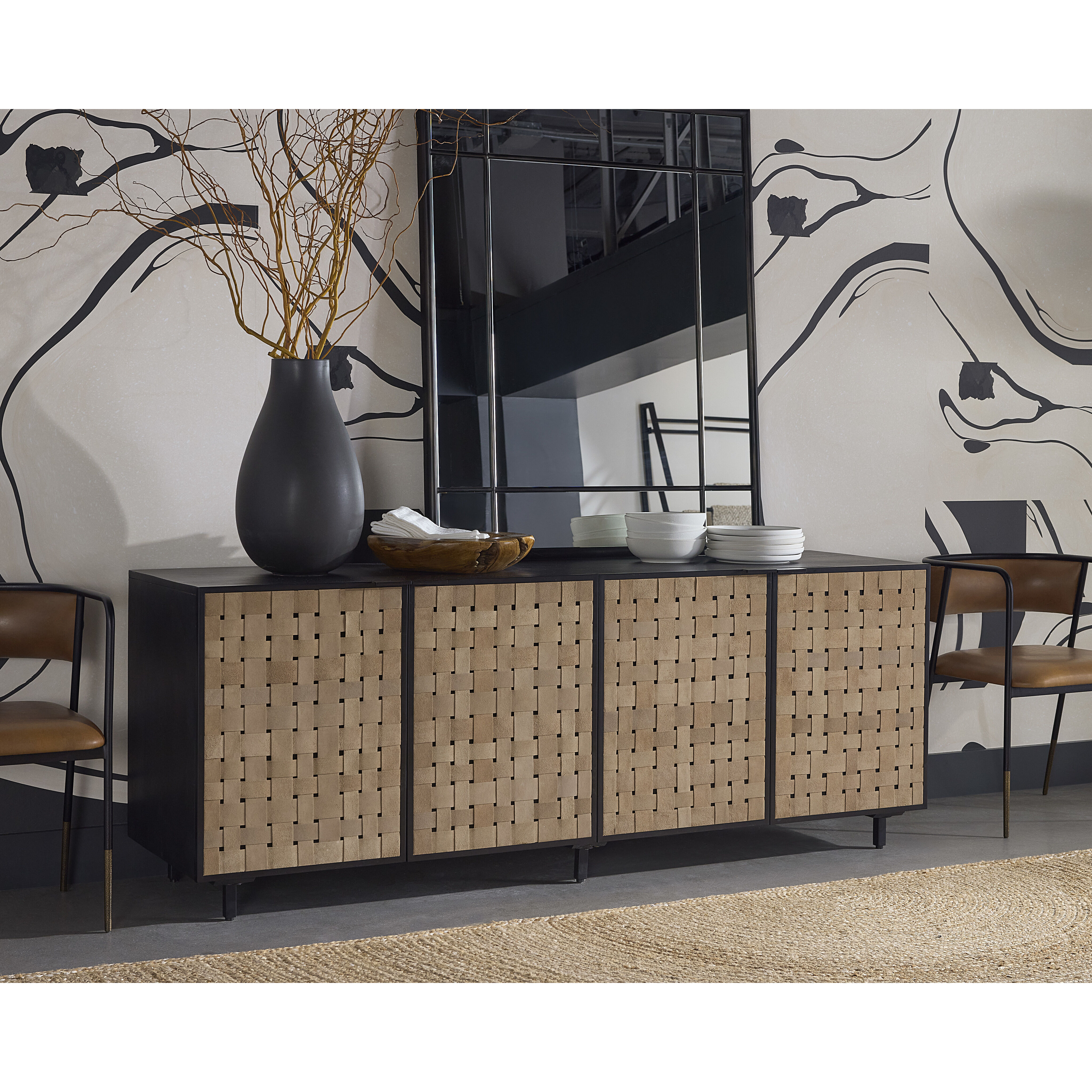 Omari 80 X 22 inch Suede Light Tan Leather Sideboard, Large